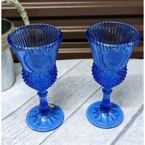 Vintage Avon George Washington Cobalt Blue Wine Goblets Set of 2